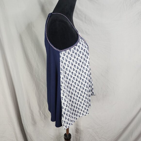 JOLT Size Medium Blue Floral Boho Beach Square Neck Pleated Strappy Tank Top EUC - Picture 4 of 9